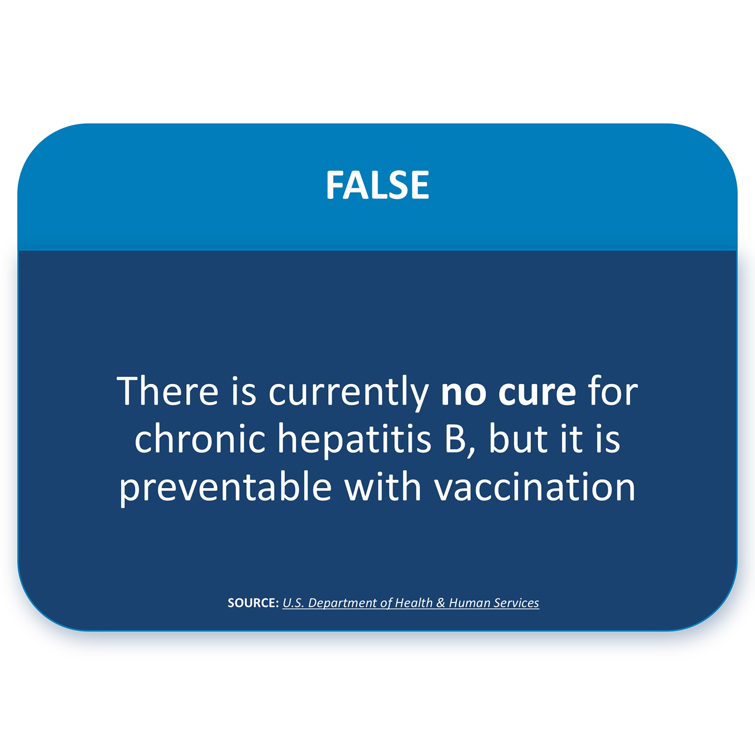FALSE: There is currently no cure for hepatitis B, but it is preventable with vaccination